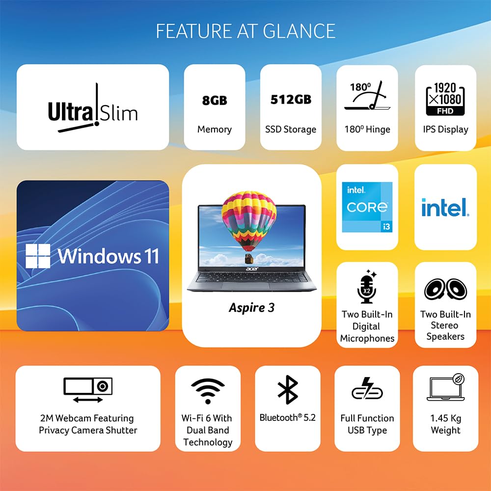 Acer Aspire 3 Intel Core i3-1215U Processor Laptop with 35.56 cm